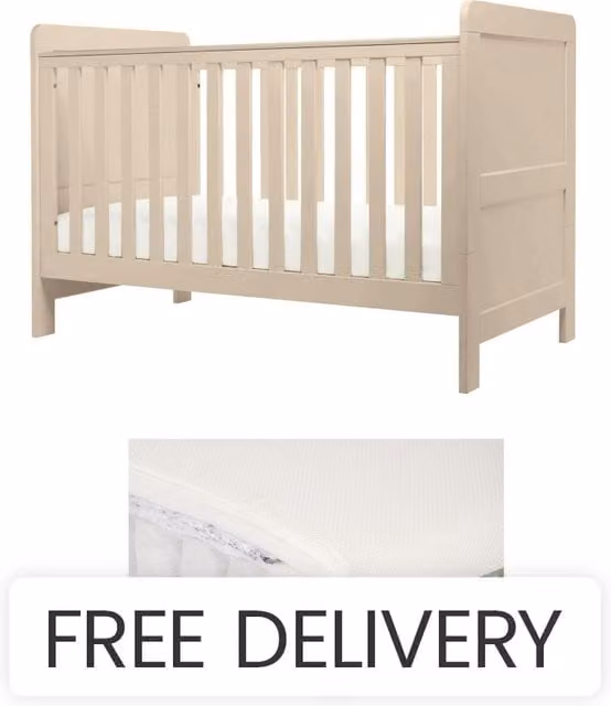 Mamas & Papas Hampden Cotbed and Premium Pocket Spring Mattress Bundle, Cashmere