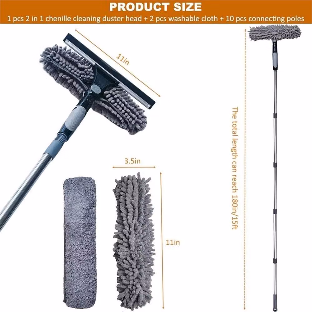 Nordara Grey Telescopic Extendable Window Cleaner Squeegee with Microfibre and Rubber Head – 2