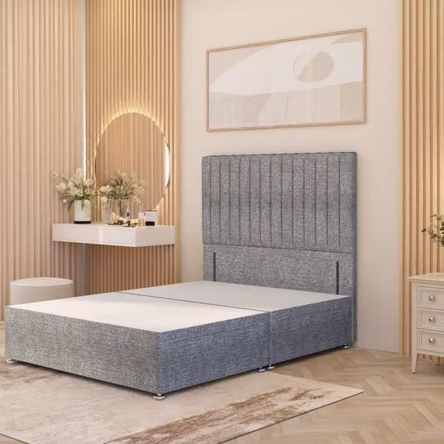 Somnior Beds Ltd Verona Divan Bed Base with 54 inch Floor Standing Headboard in Grey Silver Tweed Fabric, W/D/H: 120 x 200 cm