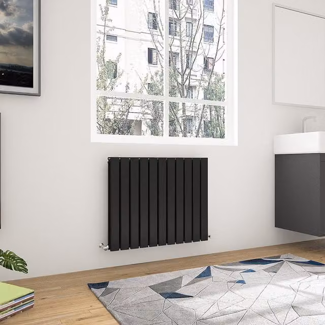 AicaBathroom Horizontal Flat Panel Steel Radiator in Black, Width: 74.8 cm