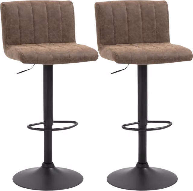 Furnold Set of 2 Brown PU Leather Armless Swivel Barstools with Height Adjustment