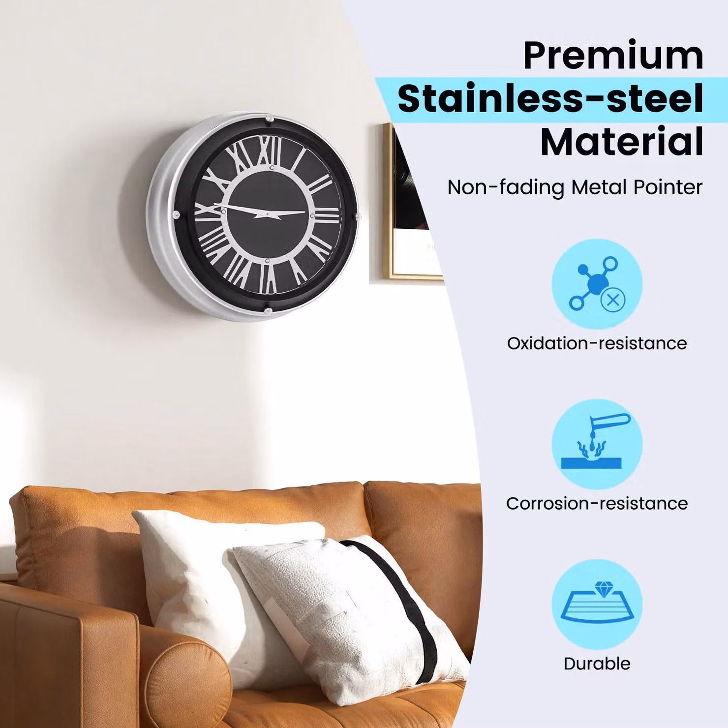 Costway Modern Silent Round Wall Clock in Black, Diameter: 35.56 cm – 5