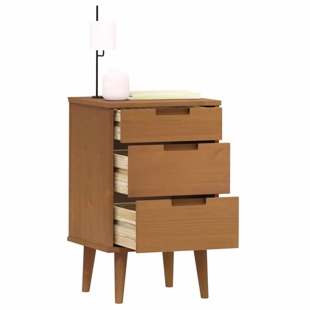 Berkfield Home MOLDE Bedside Cabinet in Brown Solid Pine, W/D/H: 40 x 35 x 65 cm – 3