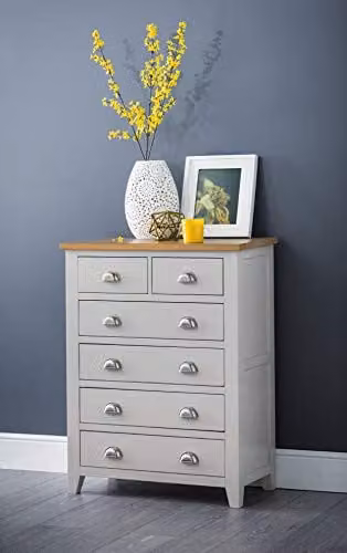 Julian Bowen Richmond 6 Drawer Chest in Grey and Oak, H 108 x W 83 x D 40 cm