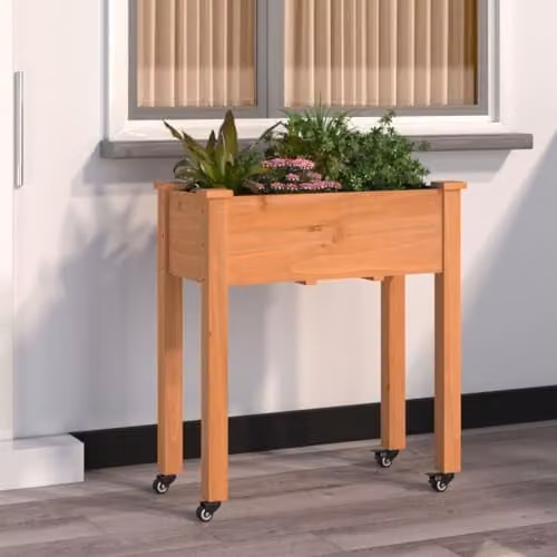 vidaXL Wheeled Planter with Liner in Brown Solid Wood, W: 71 cm, D: 37 cm, H: 80 cm – 2