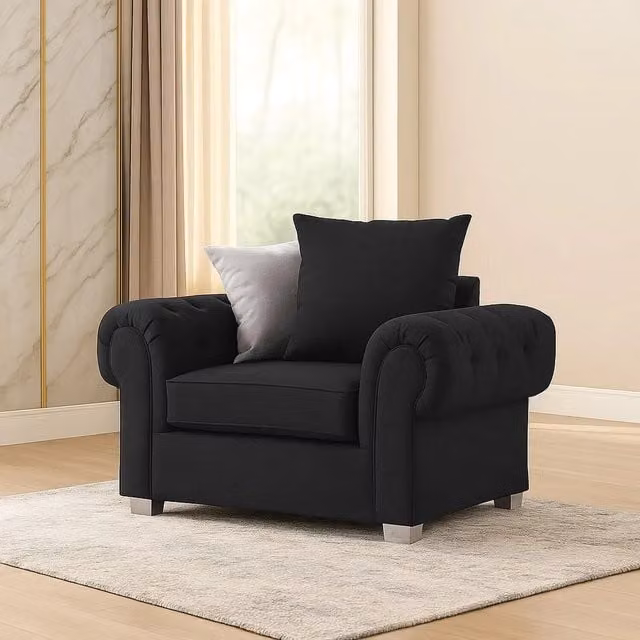 Verona 1 Seater Scatter Back Sofa Suite in Black Fabric by Furniture786ltd