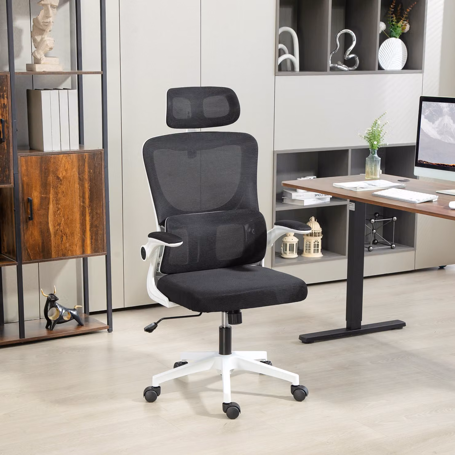 Vinsetto Ergonomic High Back Office Chair in Black with Adjustable Headrest, Lumbar Support and Fabric Finish – 2