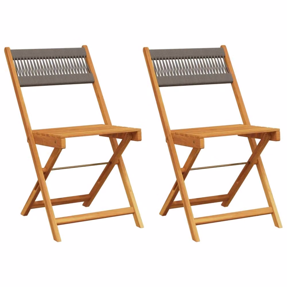 Berkfield Home Beautiful Bistro Chairs, Set of 2, Grey Acacia Wood and Tan Rope – 2