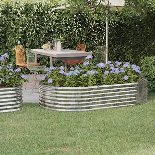 vidaXL Galvanised Steel Garden Raised Bed, Silver, W: 175 cm, D: 100 cm, H: 36 cm