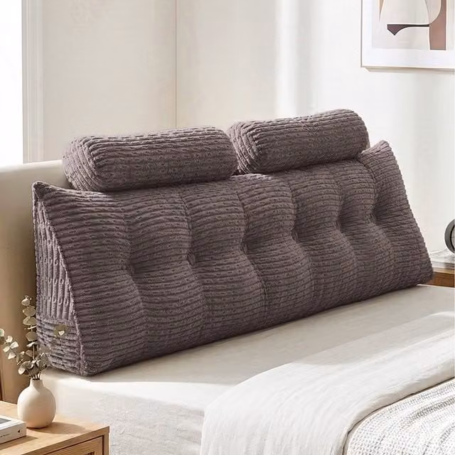 Livingandhome Firm Triangle Wedge Headboard Pillow Backrest Support Cushion in Grey, Width: 180 cm