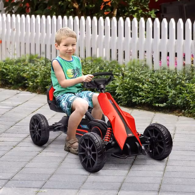 HOMCOM Kids Pedal Go Kart with Adjustable Seat and Silent EVA Foam Wheels in Red