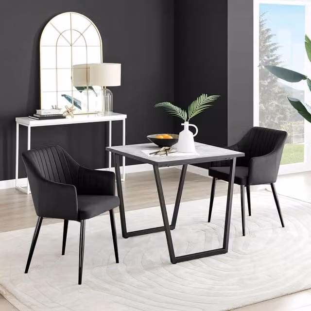 FurnitureboxUK Carson White Marble Effect Square Dining Table and 2 Calla Black Velvet Chairs – 1