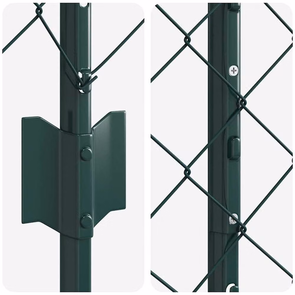 Berkfield Home Green PVC-Coated Steel Chain Link Fence with 10 In-Ground U-Profile Posts, W: 10 m, H: 1.6 m – 3