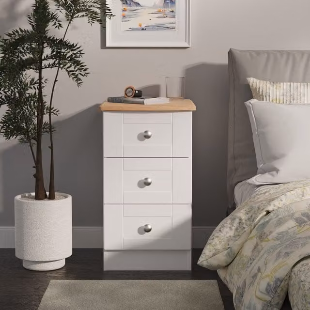 Ready Assembled 2 U Cumbria 3 Drawer Bedside Cabinet in White – 1