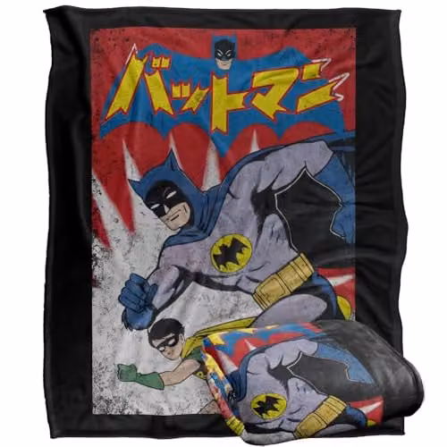 Warner Bros. Batman and Robin Kanji Run Red Burst Super Soft Fleece Throw Blanket, W: 152 cm, D: 127 cm – 1