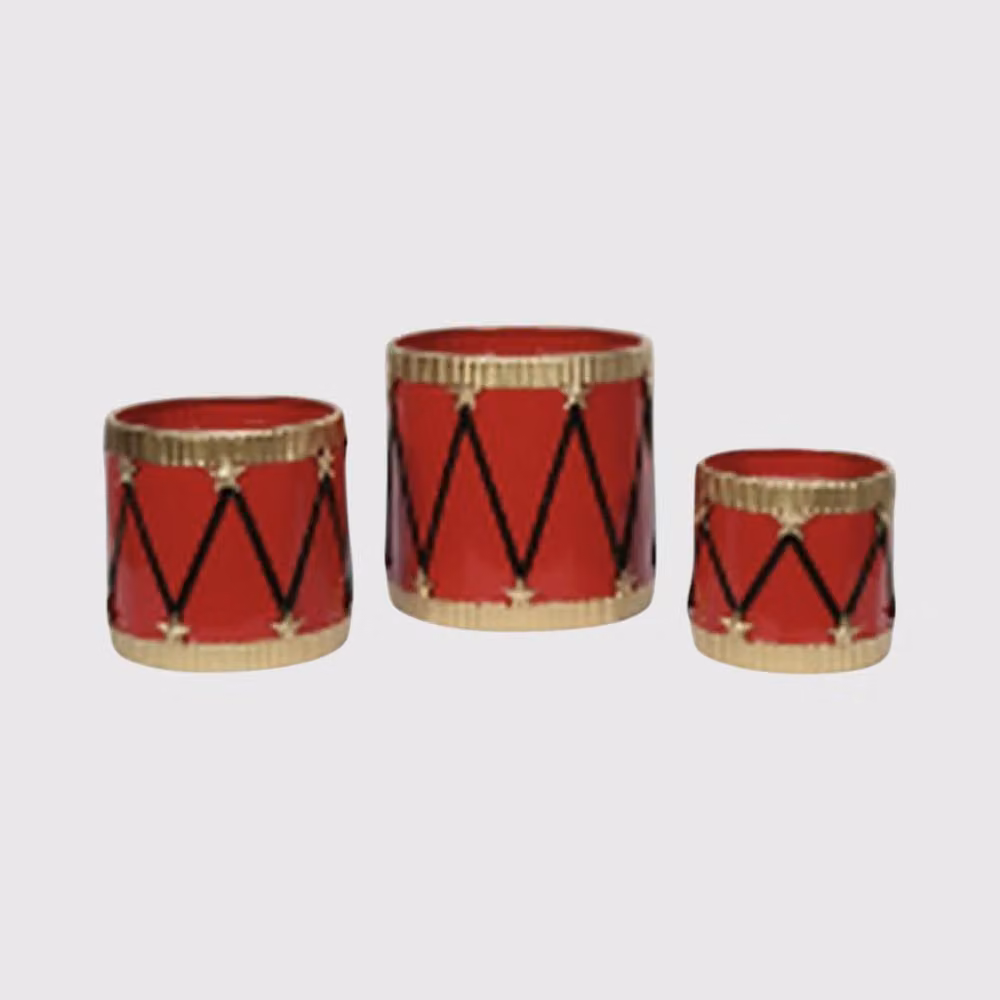 Four Candle Set of 3 Rustic Geometric Galvanised Steel Planters in Red, Gold and Black – 2