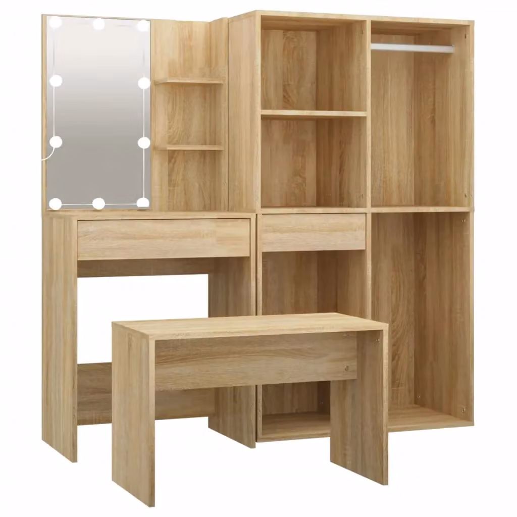 Berkfield Home Hollywood LED Dressing Table Set in Brown Sonoma Oak – 2