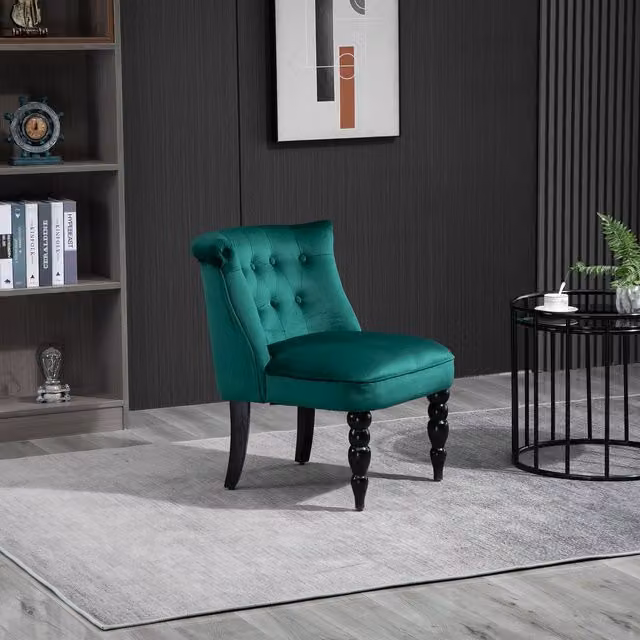 HOMCOM Mid-Century Velvet Tub Accent Chair in Green with Wood Legs