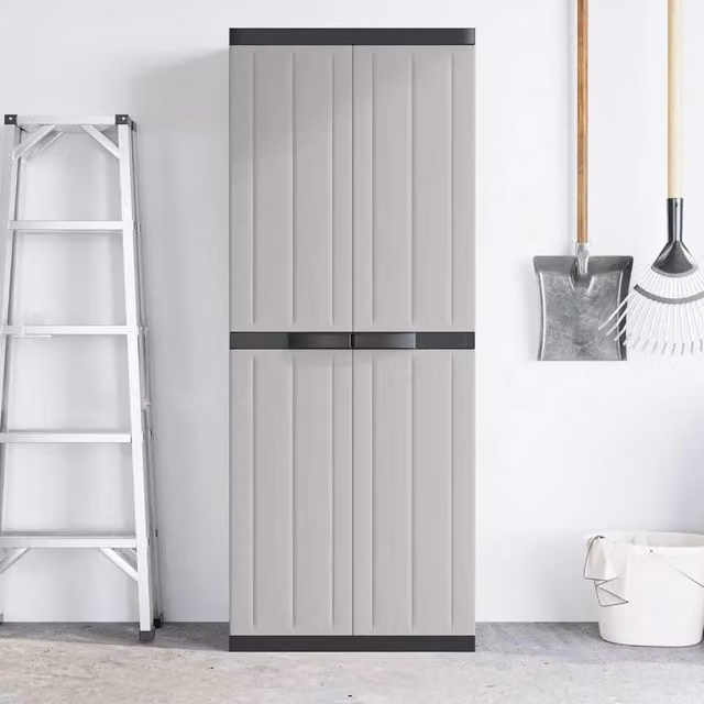Berkfield Home Outdoor Storage Cabinet in Grey and Black, W: 65 cm, D: 37 cm, H: 165 cm
