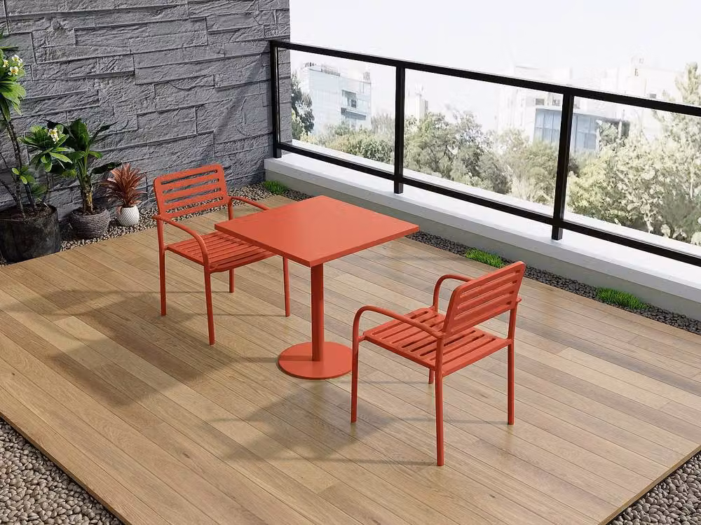 MYLIA NILY Set of 2 Stackable Metal Garden Armchairs in Terracotta Orange, H 79.5 x W 55 x D 55 cm – 2