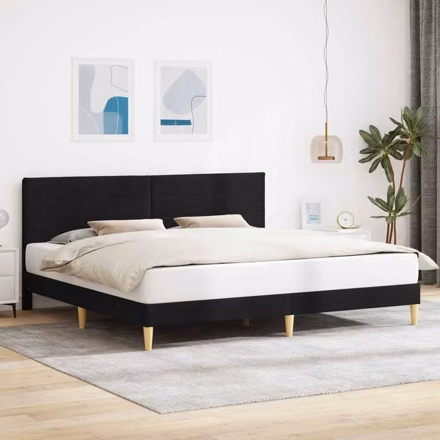 Berkfield Home Modern Fabric Bed Frame with Headboard in Black, W/D/H: 180 x 200 cm