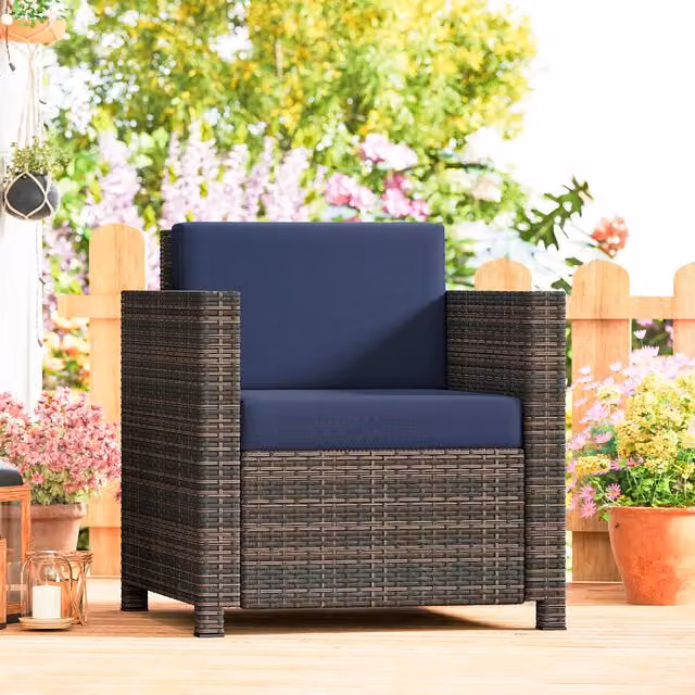 Outsunny Modern Blue and Grey Rattan Garden Single Sofa Armchair with Galvanised Steel Frame
