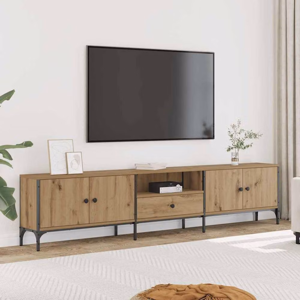 Berkfield Home Artisan Oak TV Cabinet with Drawer in Brown, W: 200 cm, D: 44 cm, H: 25 cm – 2