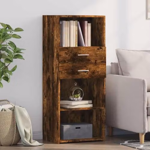 vidaXL Modern Highboard in Smoked Oak, Brown Engineered Wood, W: 50 cm, D: 42.5 cm, H: 124 cm – 2