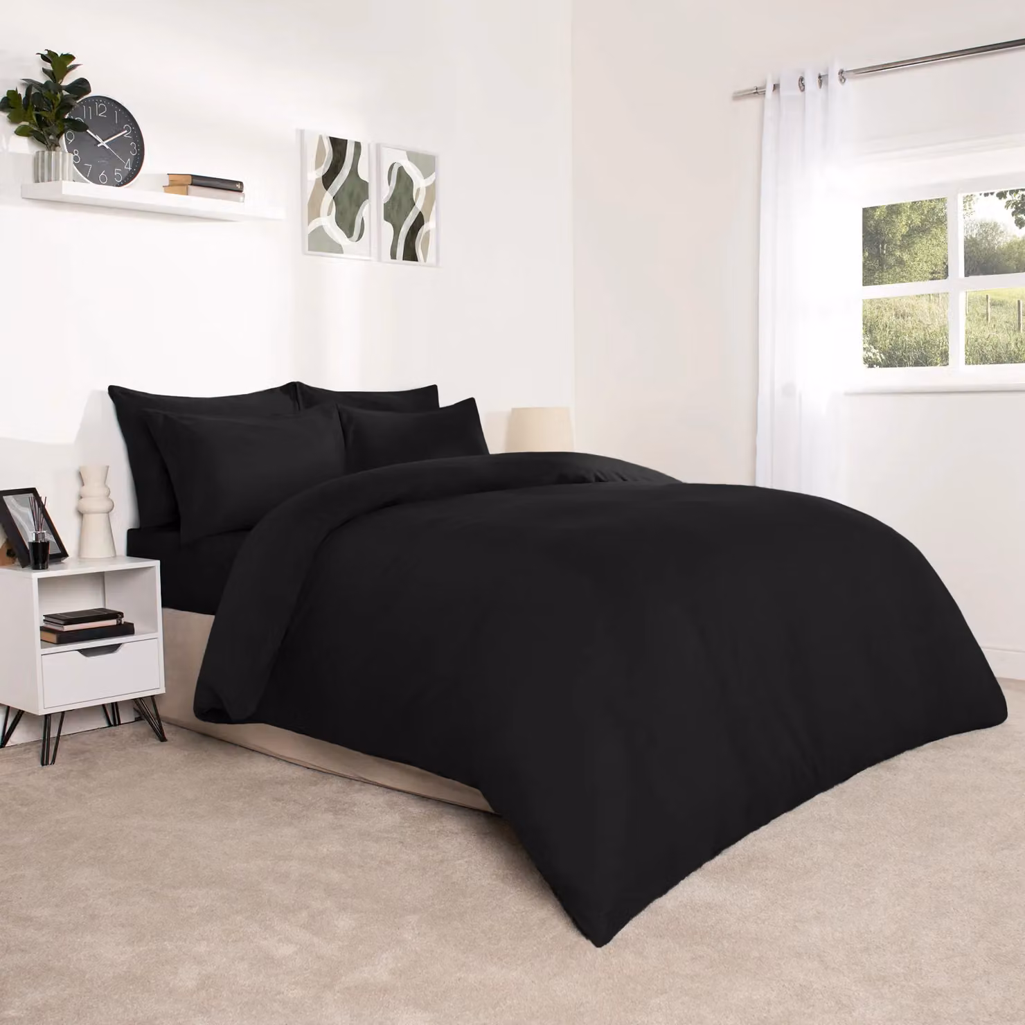 Brentfords Single Microfibre Polyester Duvet Cover and Pillowcase Set, Black, W/D/H: 135 x 200 cm – 5