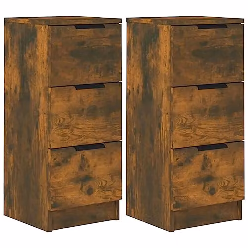 vidaXL Set of 2 Modern Smoked Oak Sideboards in Brown MDF, W/D/H: 30 x 30 x 70 cm