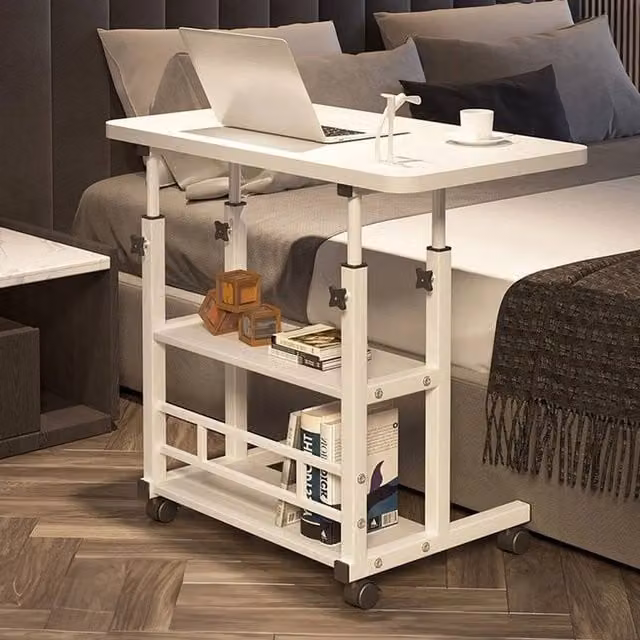 FORGEVIO Height Adjustable Small Computer Desk in White with 3 Tiers