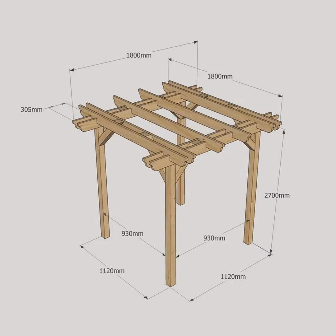 Rutland County Garden Furniture Ltd Double Garden Pergola in Wood, Rustic Brown, W: 180 cm, D: 180 cm, H: 270 cm – 4