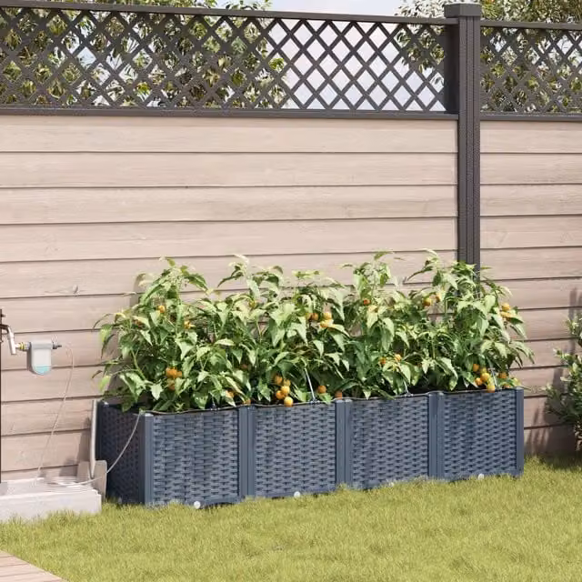 Berkfield Home Garden Planters with Water Irrigation System, 4 Piece Set in Grey