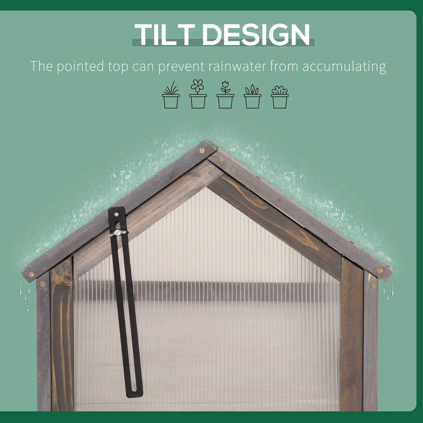 Outsunny Wooden Cold Frame Greenhouse with Openable Top and Polycarbonate Cover, Grey, W/D/H: 90 x 52 x 50 cm – 5