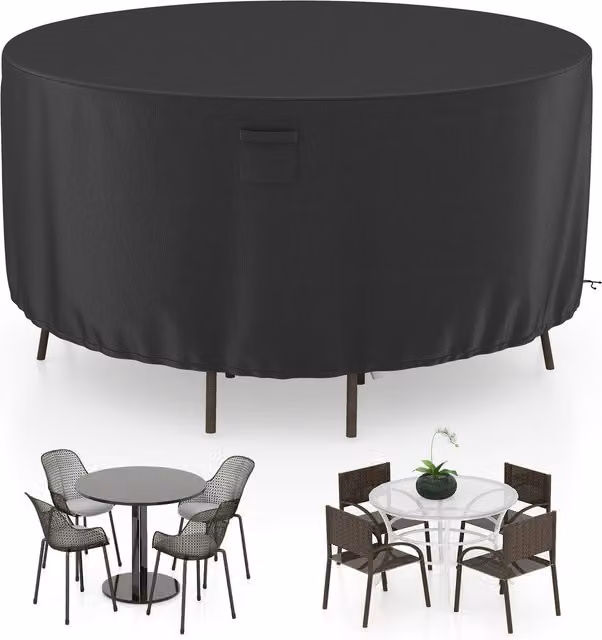 COSTWAY Black Round Outdoor Table and Chair Set Cover, Diameter: 158 cm – 1