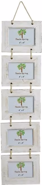 Nicola Spring Shabby Chic White Rustic Wooden Hanging Multi Photo Frame, 15.24 x 15.24 cm