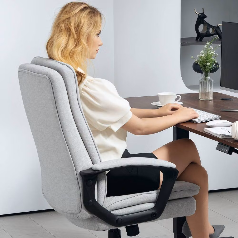 STILVORA Grey Fabric Upholstered Task Chair with 360 Degree Swivel and Castors – 5