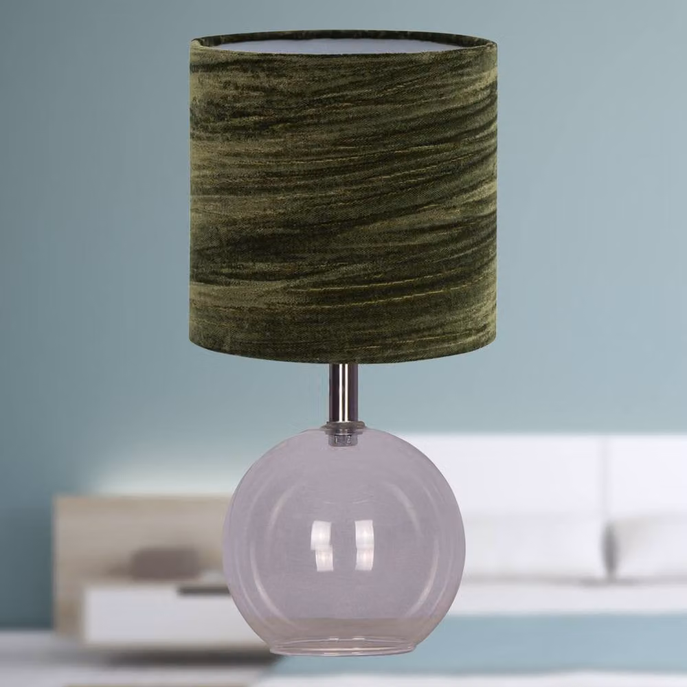 First Choice Lighting Set of 2 Buck Clear Glass Table Lamps with Green Fabric Shades – 3
