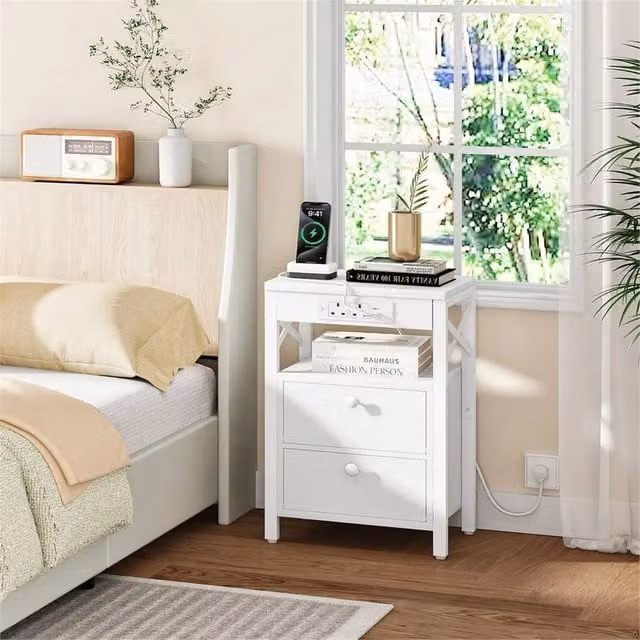FORGEVIO White Bedside Table and End Table, W/D/H: 38 x 28 x 60 cm