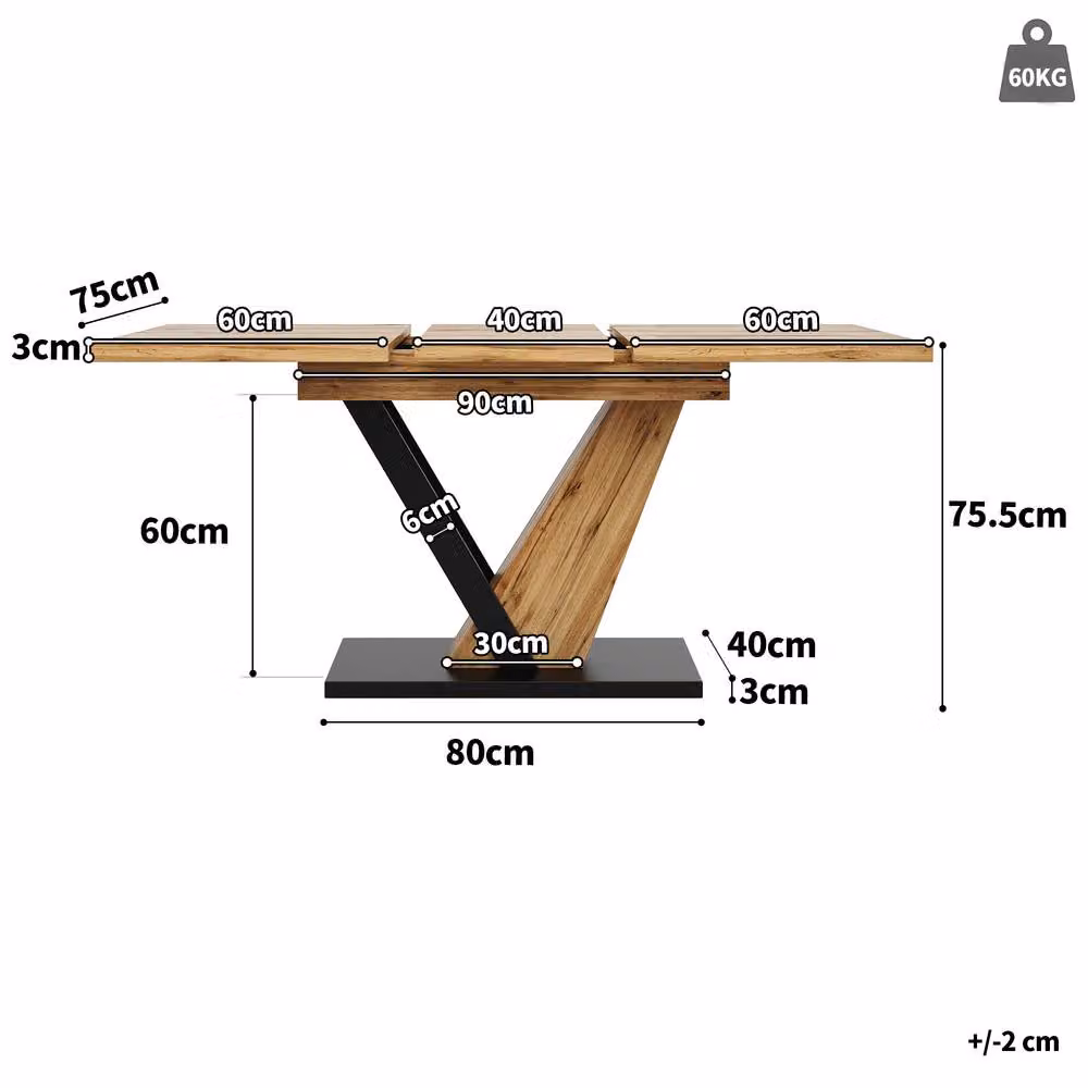 ModernLuxe Extendable Rectangular Dining Table in Light Oak, Beige and Brown, W/D/H: 160 x 80 x 75.5 cm – 2