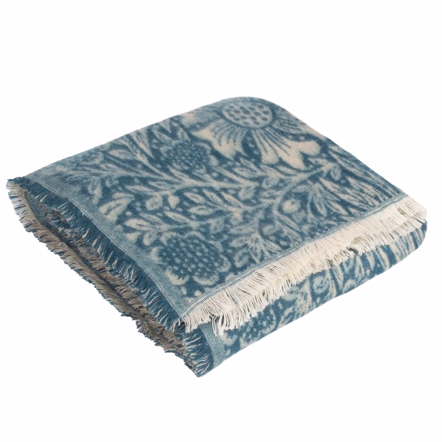 Morris & Co. Blue Jacquard Throw with Fringes, W/D/H: 130 x 170 cm – 3