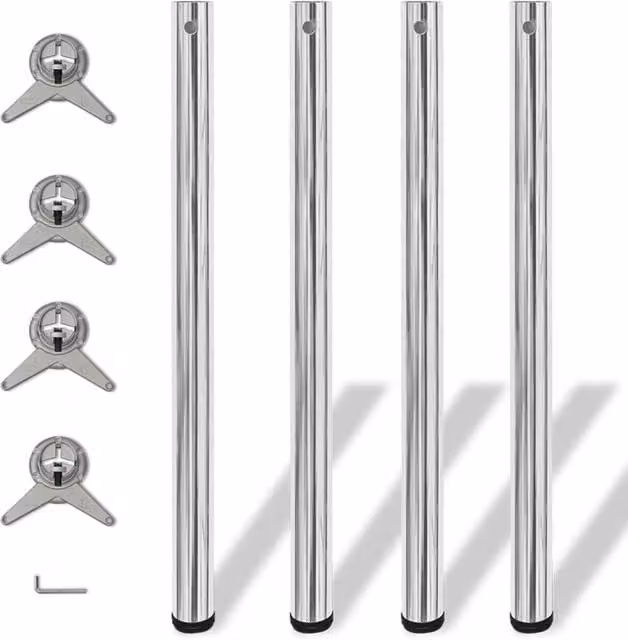 Berkfield Home Set of 4 Height Adjustable Table Legs in Chrome Silver, Height: 87 cm