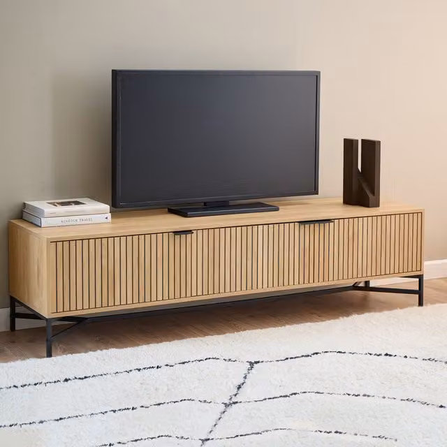 Furniture To Go Jaipur Wide TV Unit in Oak, Brown and Black with Scandinavian Design, W: 180.0 cm