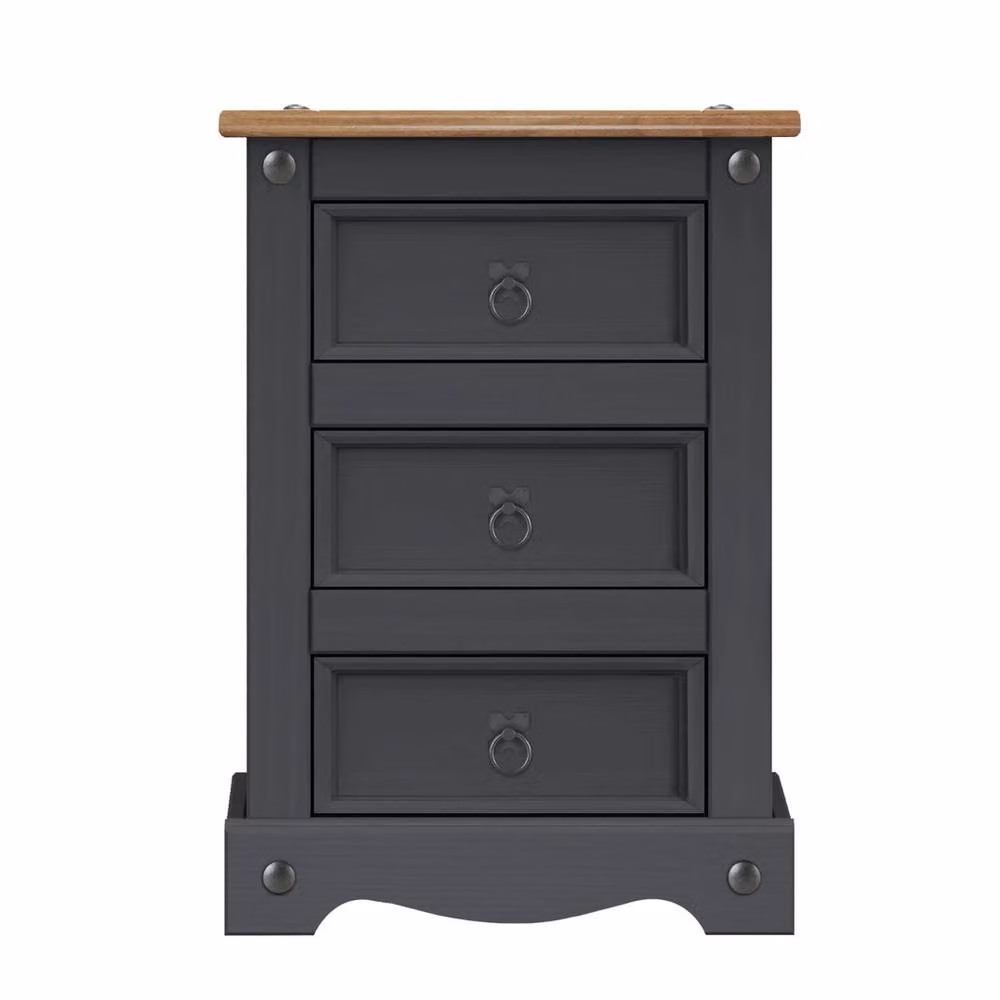 FORGEVIO Rustic Pine Bedside Cabinet in Grey with 3 Drawers – 3