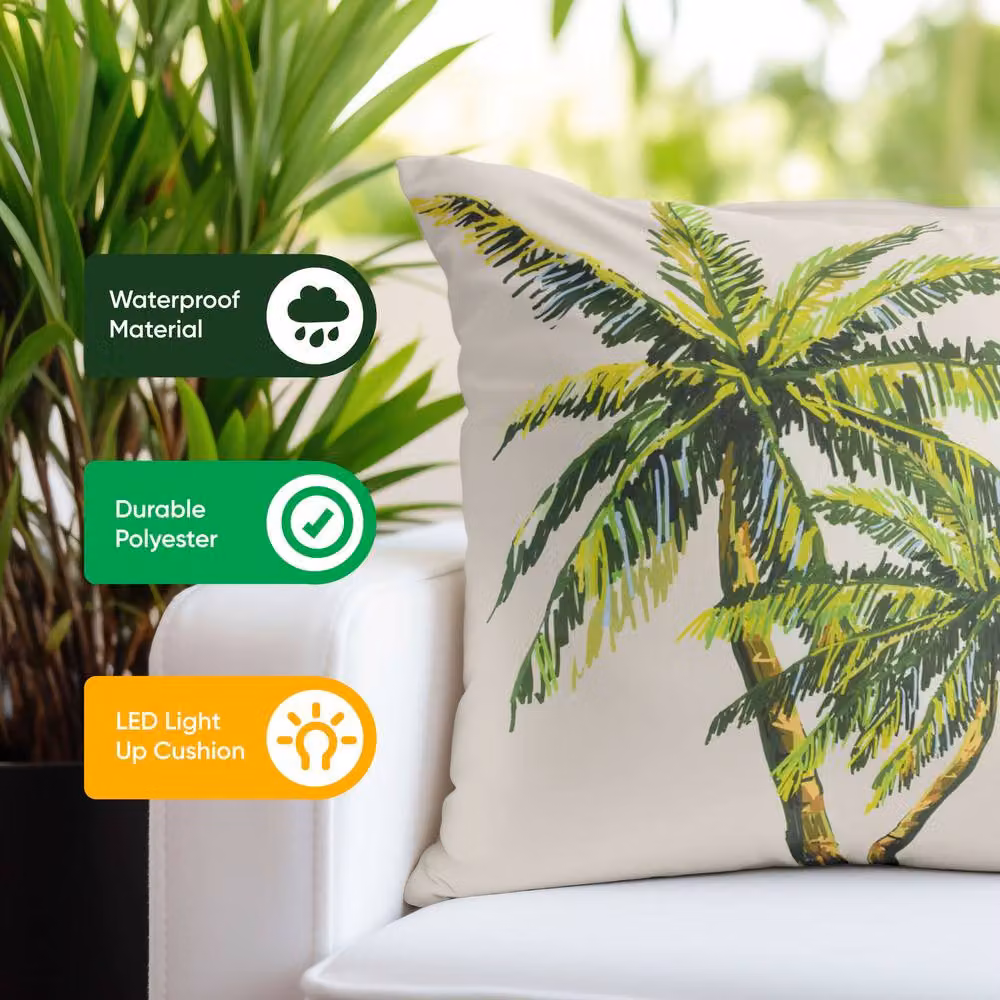 Gardenwize Pack of 2 Multicolour Palm Printed LED Light Up Square Scatter Cushions – 4
