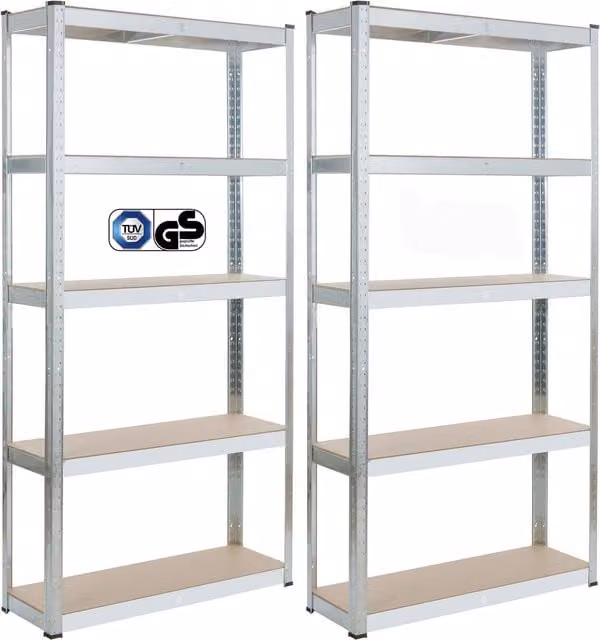AREBOS Heavy Duty Industrial Shelving Set of 2, Silver/Grey Steel with Adjustable Shelves
