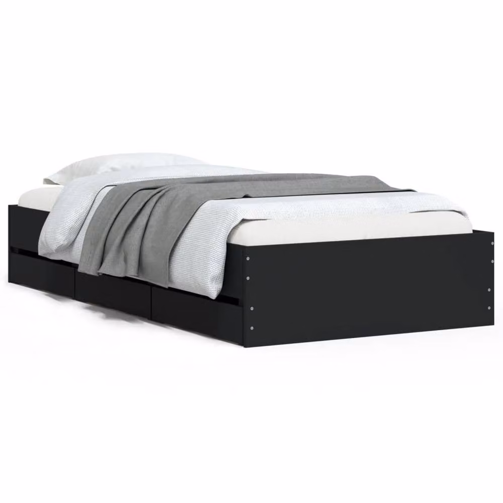 Berkfield Home Modern Bed Frame with Drawers, Black, W/D/H: 100 x 200 cm – 3