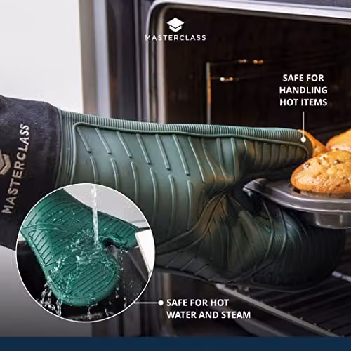MasterClass Silicone Non-Slip Oven Glove, Black and Green – 3