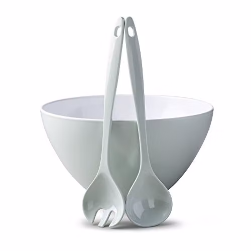 Zeal Melamine Salad Bowl and Server Set in Green and White – 1