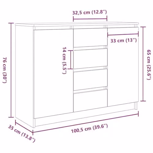 vidaXL Modern Sideboard with Drawers in Brown Artisan Oak, W/D/H: 100.5 x 35 x 76 cm – 3